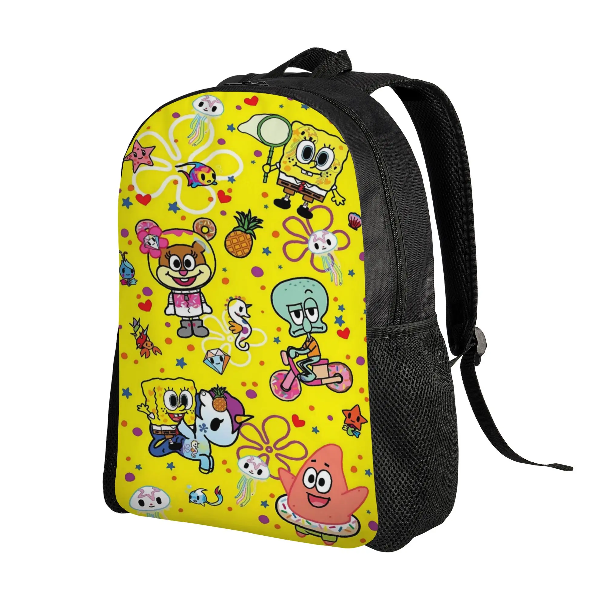 S-SpongeBobed Yellow Base Mini Character Tile Backpack  Daily Backpacks Unisex Kawaii School Bags Design Big Rucksack