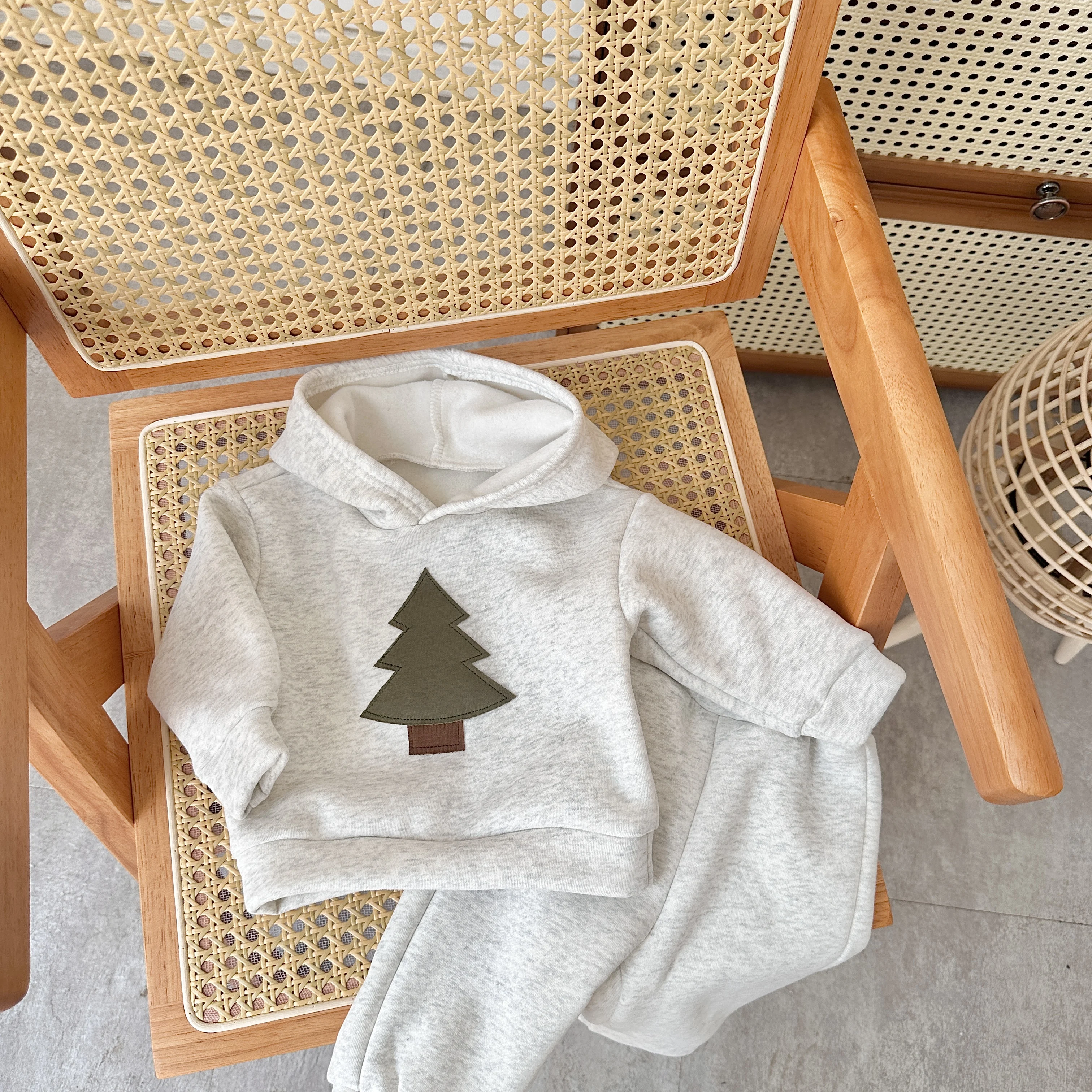 Christmas Children's Clothes Baby Winter Clothes Set Hooded Tracksuit Christmas Tree Top Boys Plush Winter Warm Cotton Coat Suit