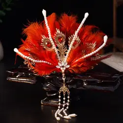 Traditional Chinese Feather Hairwear Gorgeous Hair Jewelry Headpiece Hanfu Accessory Bride Wedding Phoenix Tiara Crown Girls New