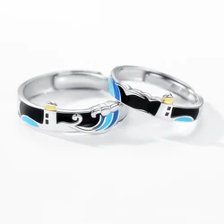 Sole Memory Watch Lighthouse Seagull Spray Silver Color Resizable Opening Ring For Women Luxury Jewelry SRI523