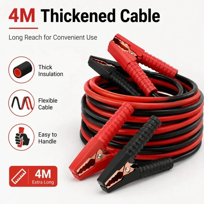 4M Heavy Duty Jumper Cables, Car Battery Booster Cable, Fully Enclosed Thickened Emergency Start Kit for Cars & SUVs, Roadside