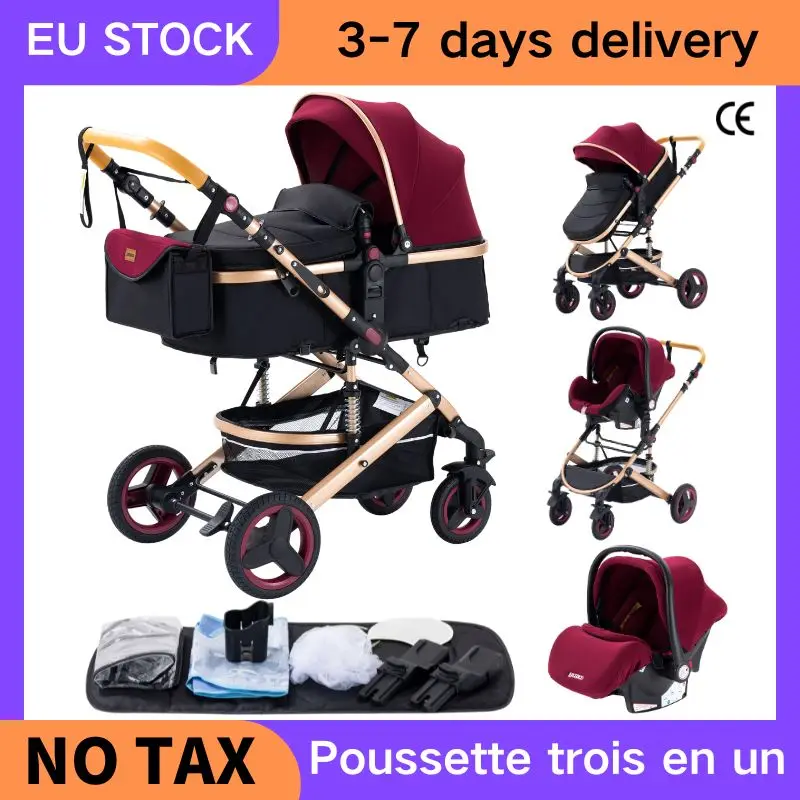 Newest Luxury Baby Stroller 3 in 1 Portable Travel Baby Carriage Fold Pram High Landscape Aluminum Frame Newborn Infant Stroller