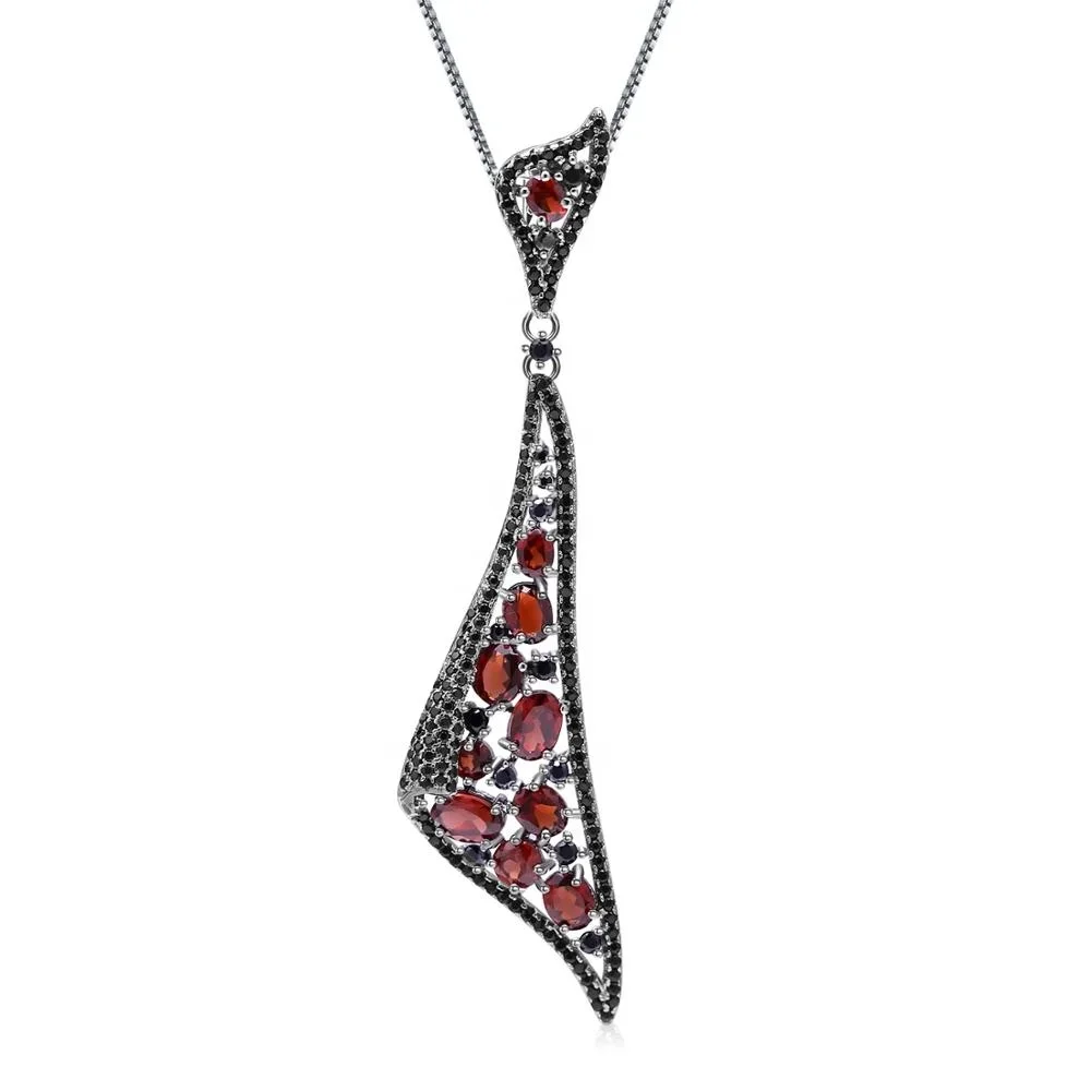 Abiding Special Design 925 Sterling Silver Gemstone Black Cz Real Red Garnet Jewelry Set For Women