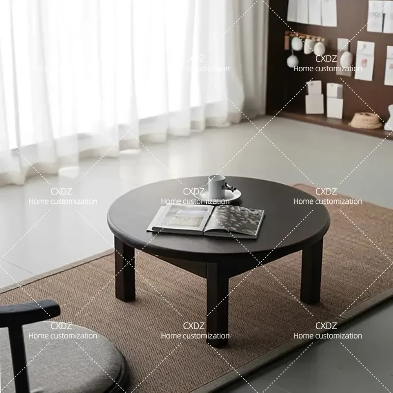 Japanese Style Solid Wood Bay Window Coffee Table Tatami Short Table with Back Chair Ash Wood Zen Round Low Table for