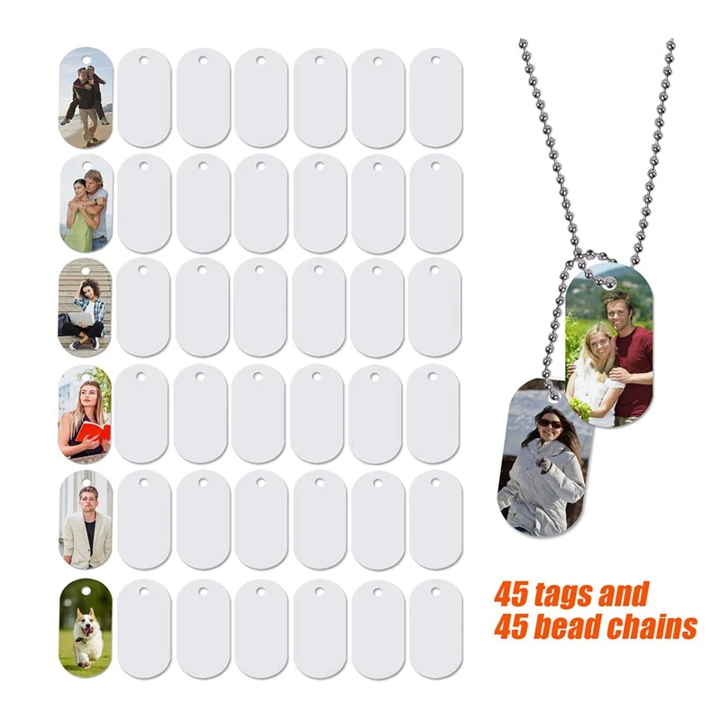 90Pcs Sublimation Blank Dog Tag Aluminum White Sublimation Stamping Tag Pendants Double Sided Blank Stamping Metal Tags