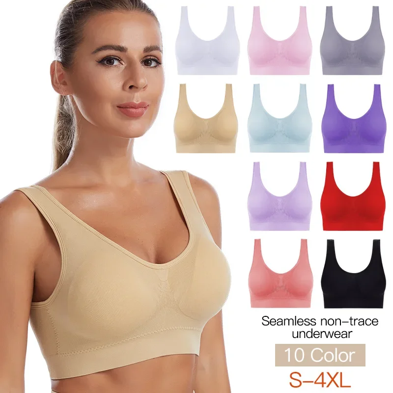 Women Bra Plus Size Seamless Brassiere Breathable Wire Free Bralette Underwear Comfortable Active Padded Brassiere Crop Top