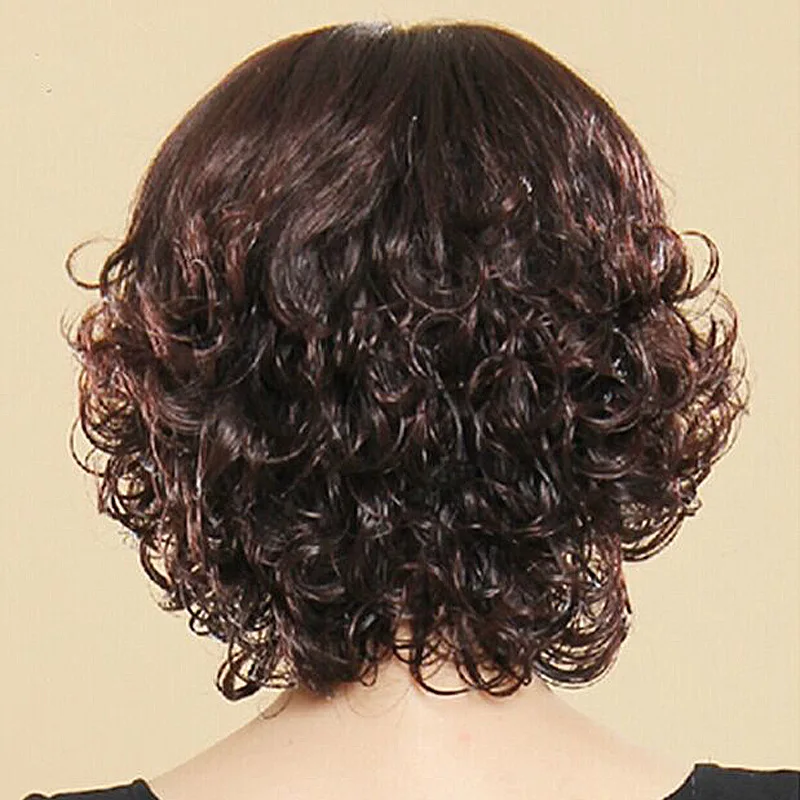 Fluffy face repair women's short hair medium long curly hair middle-aged  elderly true hair wig set natural style slanted bangs