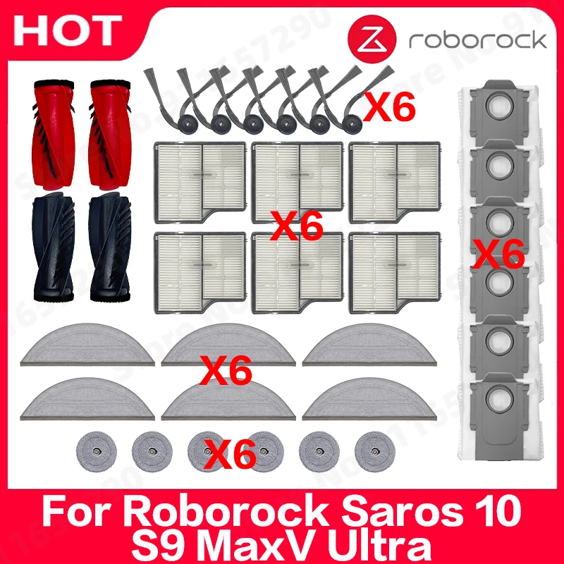 

Основная роликовая боковая щетка Hepa-фильтр, тканевый мешок для пыли для Roborock Saros 10/S9 MaxV Ultra, вакуумные детали, аксессуары