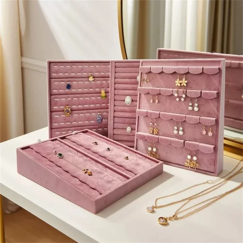 Luxury Vertical Jewelry Display Stand Velvet Pendant Showcase Holder Large Capacity Necklace Storage Shelf Women's Earring Rack