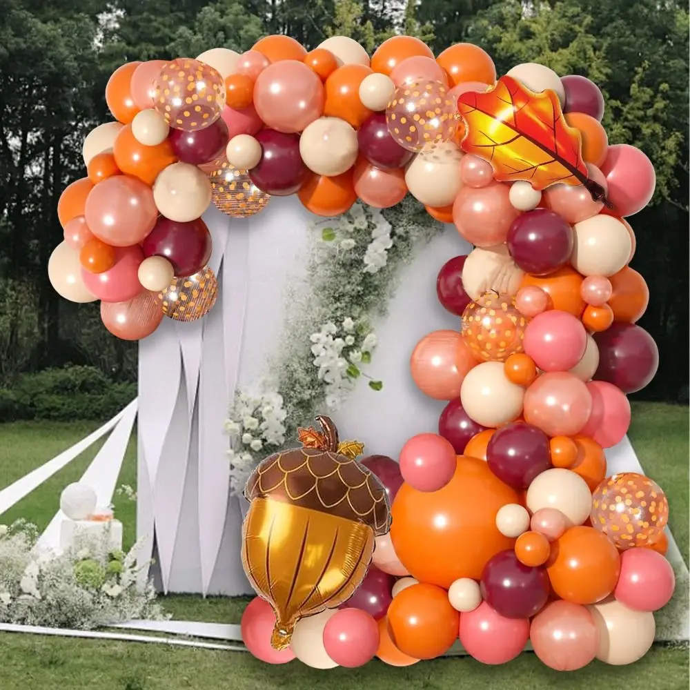 Autumn Orange Fall Balloon Arch Kit Burgundy Nude Balloon Garland Maple Acorn Boys