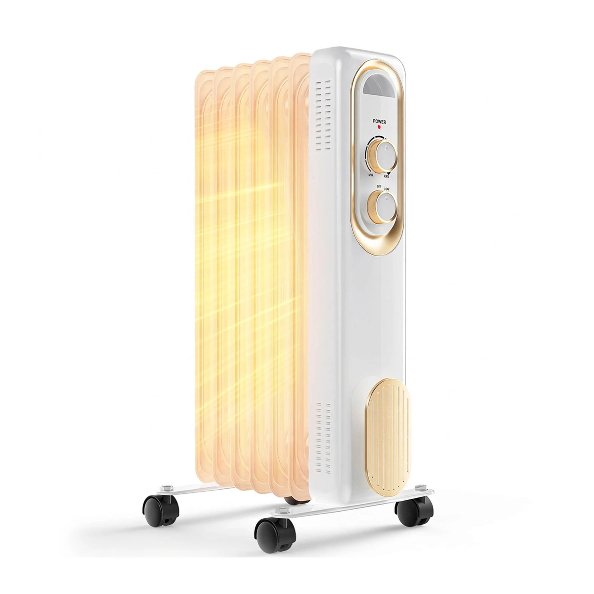 MCQ 1500W Oil Filled Radiator Space Heater Indoor 3 Power Modes Whisper Quiet Portable Heater Tip-over Overheat Protection 4 Casters