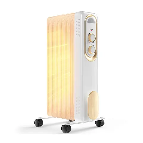 MCQ 1500W Oil Filled Radiator Space Heater Indoor 3 Power Modes Whisper Quiet Portable Heater Tip-over Overheat Protection 4 Casters