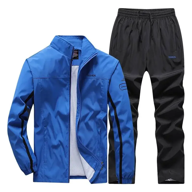 Men\'s Athletic 2 Pieces Sets Tracksuit Casual Full Zip Gym Jogging Sweat Suit Workout Sportswear Exercise Basketball Sportsuit