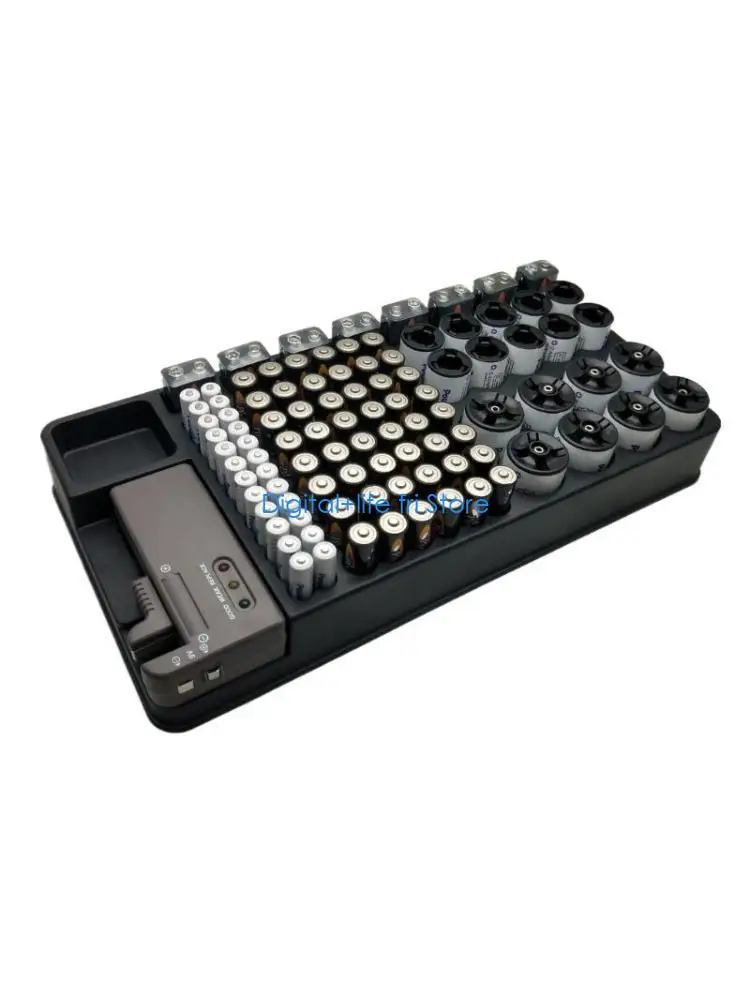 E06D Perfect Battery Management Solution Battery Organiser Case with Removable Battery Tester for AAA, AA, 9V, C, D Batteries