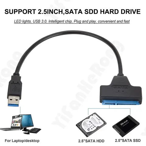 SATA to USB 3.0 Cable Up to 6 Gbps for 2.5 Inch External HDD SSD Hard Drive 22 Pin Adapter to Sata III for PC