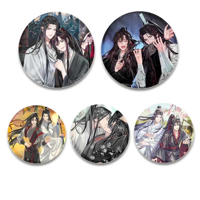 44/58mm Anime Mo Dao Zu Shi Brooches on Backpack Cartoon Coplay Badge Wei Wuxian Lan Wangji Cute Enamel Pins Jewelry Accessories