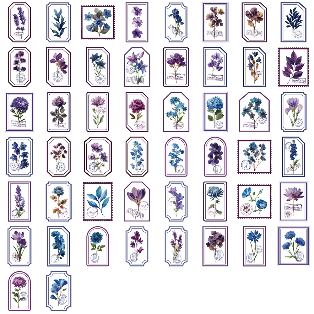 10/30/50pcs Creativo Fiore Viola Timbro Graffiti Adesivi Estetica FAI DA TE Skateboard Telefono Bagagli Laptop Retro PET Adesivo Decor