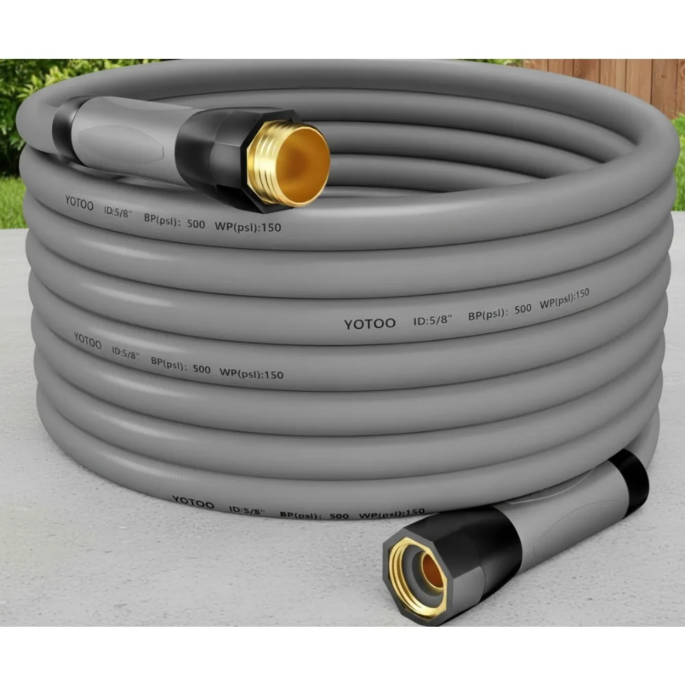 

Heavy Duty Hybrid Garden Hose 5/8-Inch 50-Feet Kink Resistant Flexible with Brass Fittings for Home Lawn Care