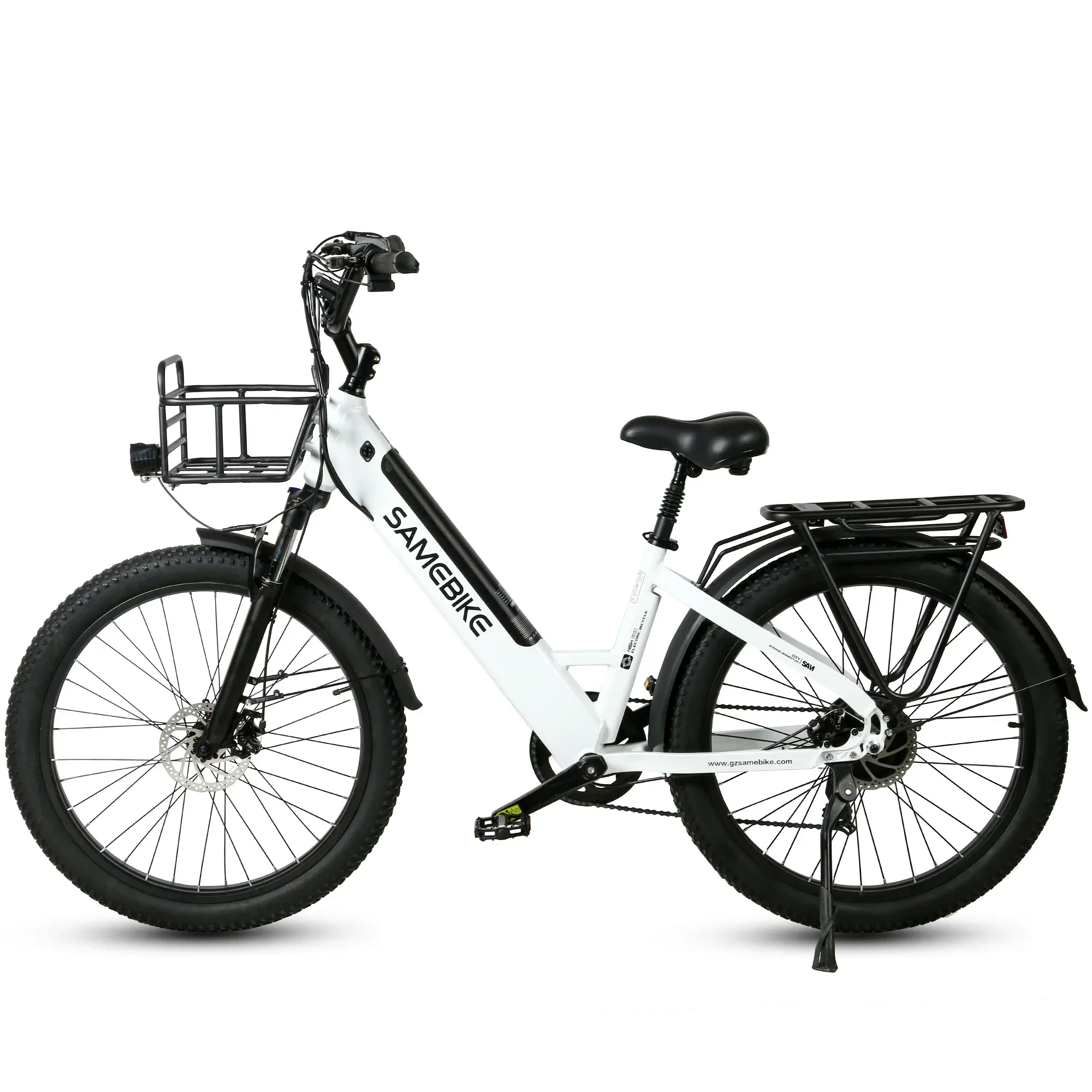 SAMEBIKE-Electric Bike with Basket for Adults, City Road, Mountain, Electric Bicycles, RS-A01, 750W48V14AH, 26 in Tire, New