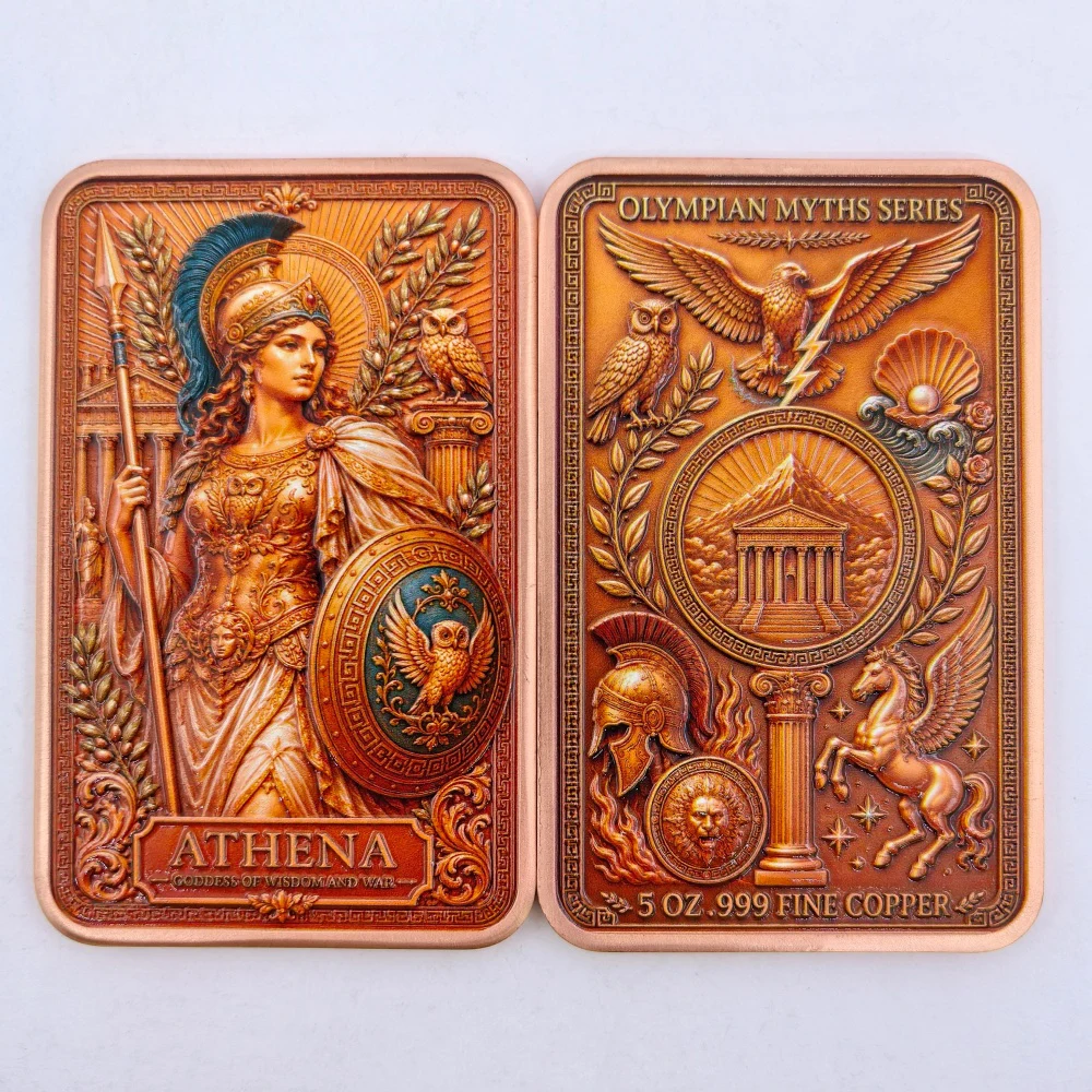 5 OZ Antique Greek Mythological Gods .999 Pure Copper Commemorative Bar Athena Zeus Winged Horse Collectible Home Decor Gift