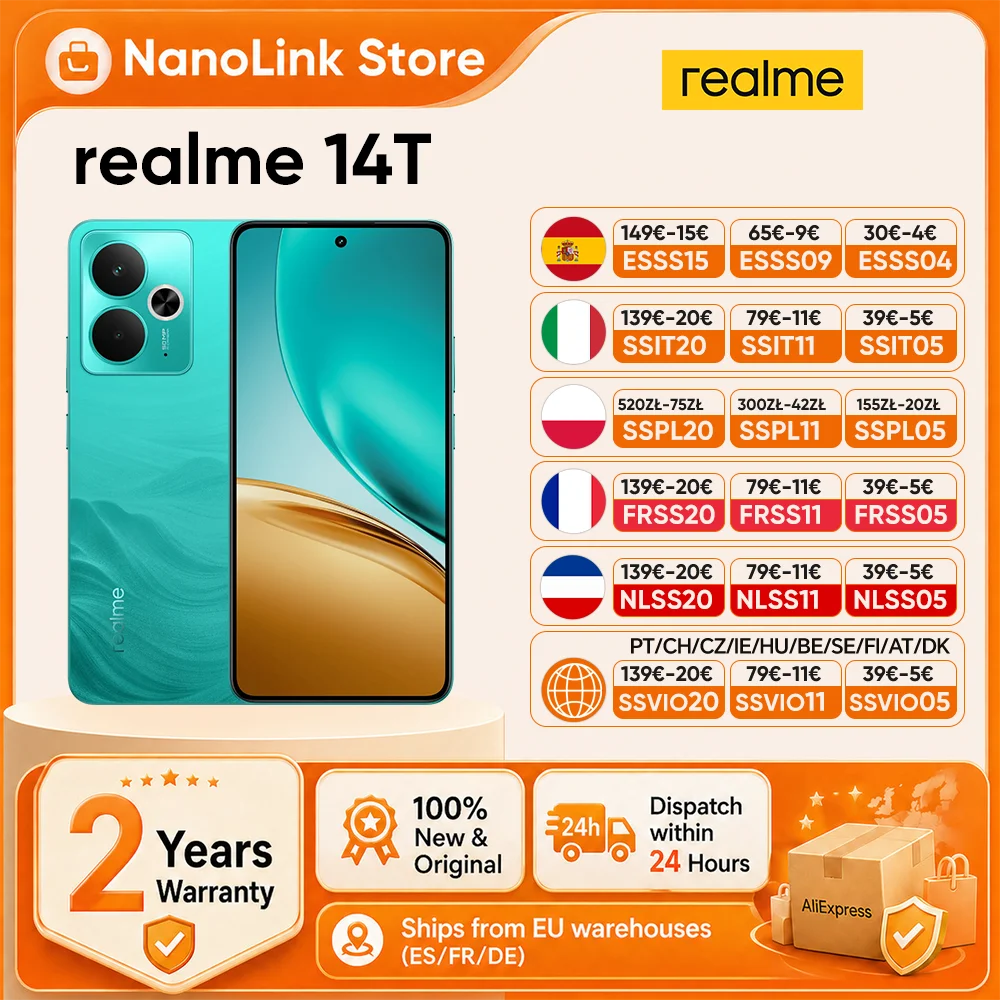 realme 14T 5G Smartphone Versión EU MediaTek Dimensity 6300 Pantalla AMOLED de 6.67” y 120Hz Batería de 6000mAh Carga Rápida de 45W