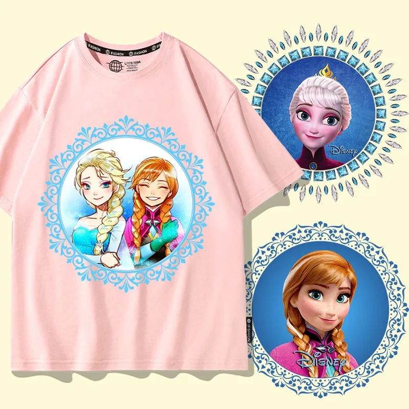 Frozen Aisha Anna Top Sister Bestie Short Sleeve T-shirt Female Cotton Loose Disney Clothes Summer