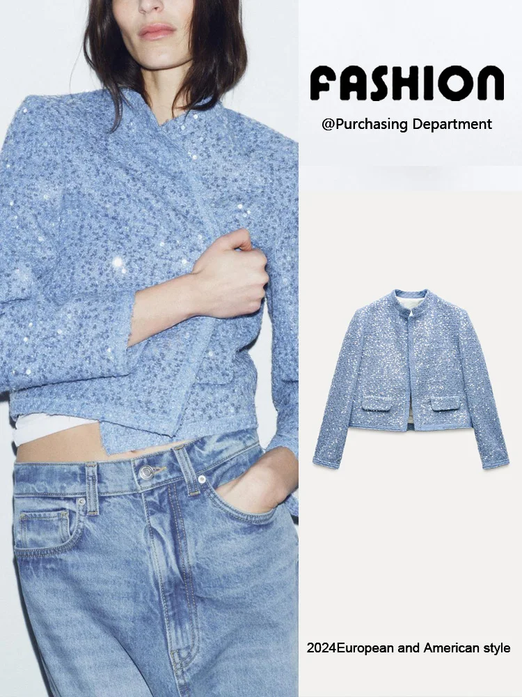 

New Summer Women's Long Sve Bead Decorated Coat Ele ket Detail Commute Sle ort Outerwear 8-24 Years Old