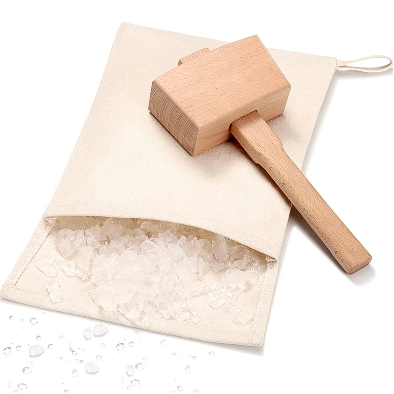 

Lewis Ice Bag Ice Mallet Canvas Ice Bag Crushed Ice Maker Reusable Bag Ice Crusher Wood Hammer for Summer Bartender Bar