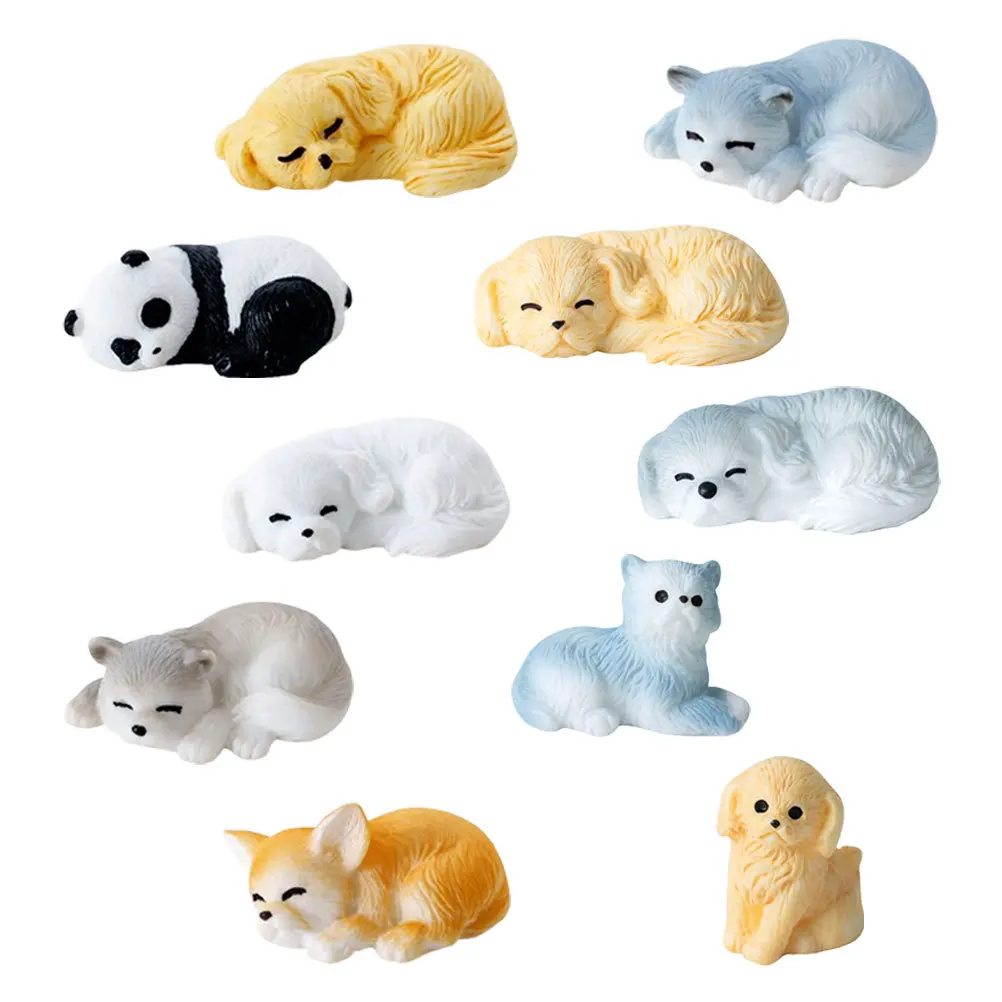 

10Pcs Mini Dog Statue Resin Sleeping Puppy Decoration for Tabletop Bonsai Plant Pot Fairy Garden Landscape Ornament