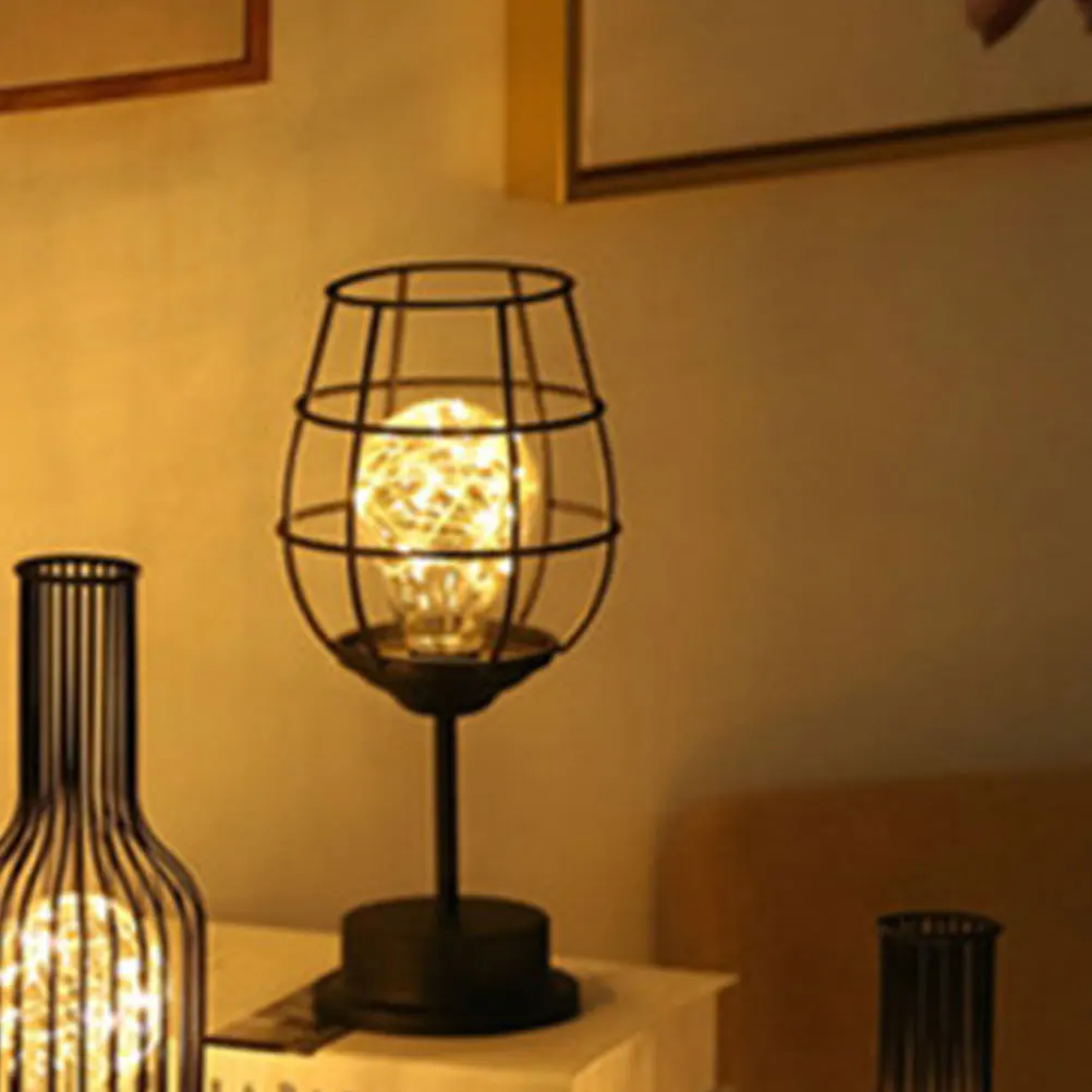 

Vintage Wine Glass Night Light Led Decorative Lamp Iron Table Lamp For Home Bar Coffee Shop Indoor Outdoor Camping Travel