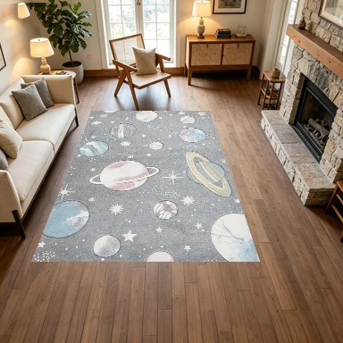 Outer Space Planet Printed Carpet Children's Activity Area Rug Non-Slip Floor Mat Suitable for Bedroom Living Room Home Decoration