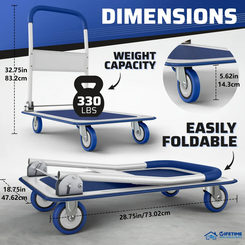 Heavy-Duty Foldable Platform Truck, 330/660Lbs Capacity, Collapsible Hand Truck with Swivel Push Handle and Steel Flat Bed Wagon