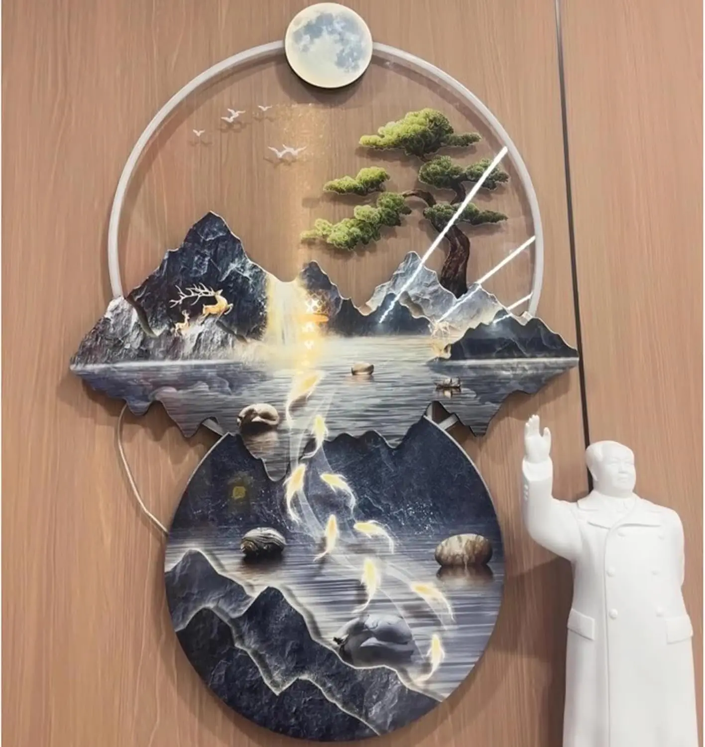 

3D Wall Art Decor with LED Light,31.5×25.6"Large Metal Wall Art Sculpture Modern Home Decor Artwork Hanging Paintings Decoration