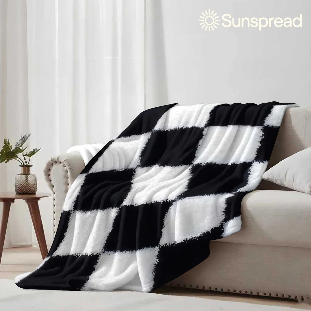 Black and white wool Flannel Blanket Soft Warm Christmas Halloween Blanket for Lightweight Cozy Room Home Decor Gifts