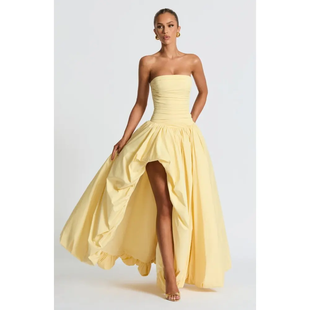 Sleeveless strapless tied irregular floral bud skirt with fluffy hem formal dress, European and American style dress