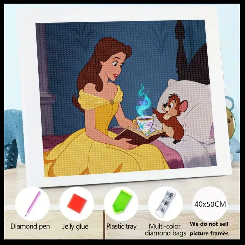 

1 шт. Набор алмазной живописи принцессы Диснея Белль, 5D полная дрель DIY Diamond Art, 40x50 см, большой размер Красавица и чудовище, мультфильм G