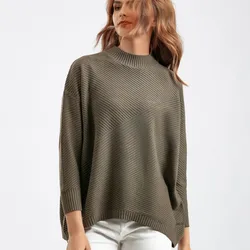 Johnature Retro Loose Autumn Winter New Long Sleeve Top Solid Color Pullover Knit Women Half Turtleneck Base Layer 2025 Sweaters