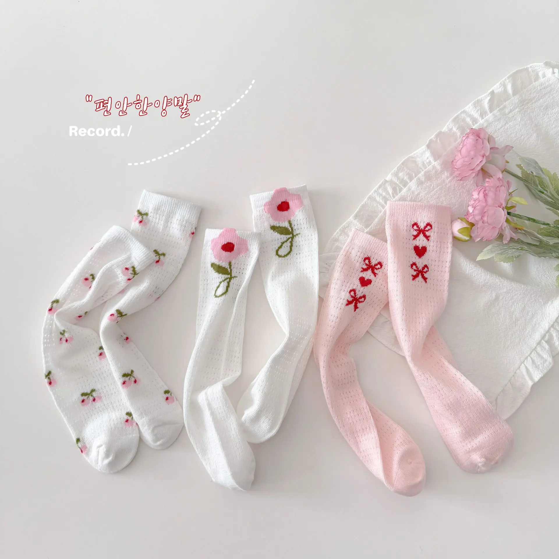 

2026 Spring Kids Socks Japanese Flower Bow Girls' Stockings Sweet Mesh Thin Socks Knee High Socks