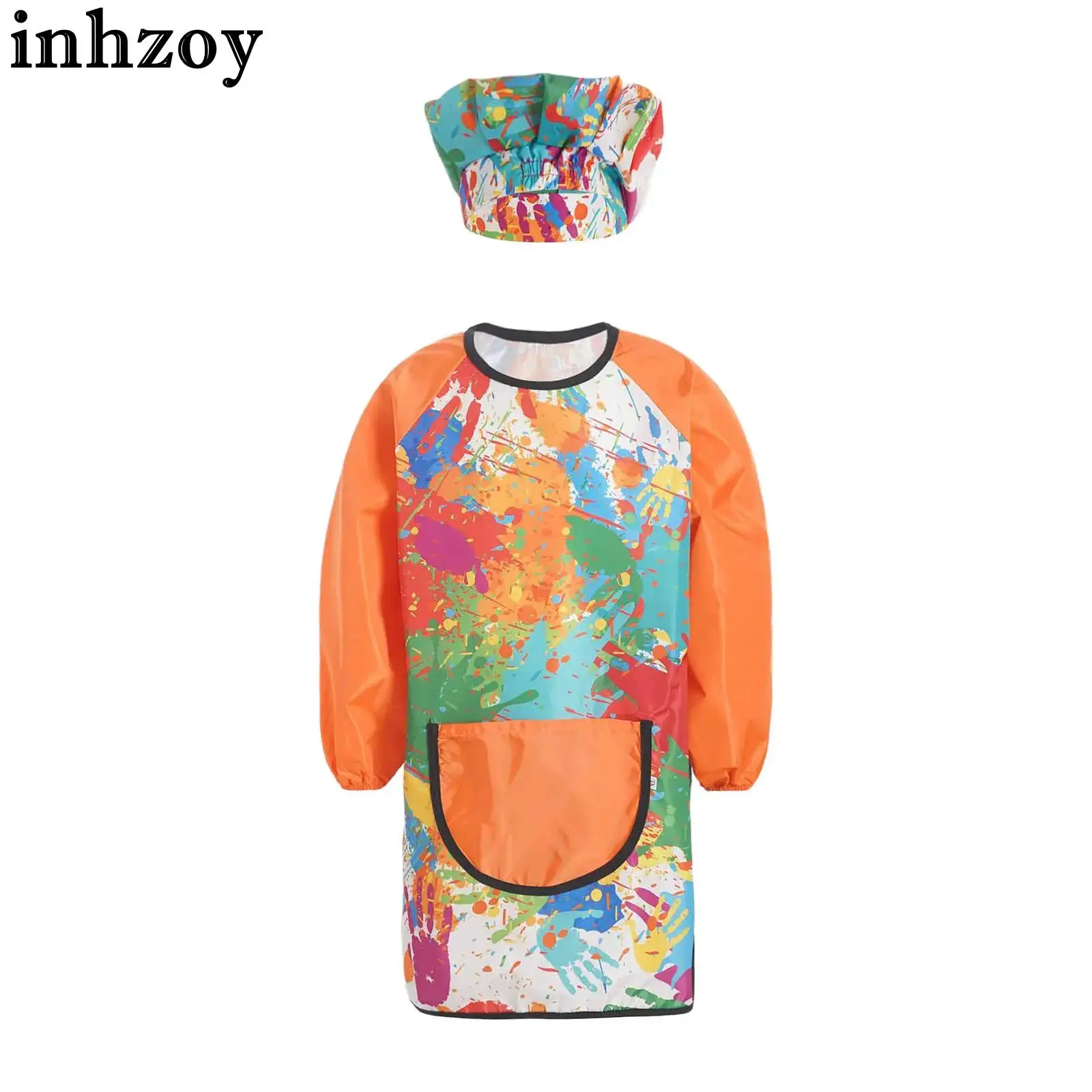 

Kids Artist Costume Accessories Set Long Sleeved Painter Dress-Up Graffiti Apron with Hat for Halloween Career Day Dress Up