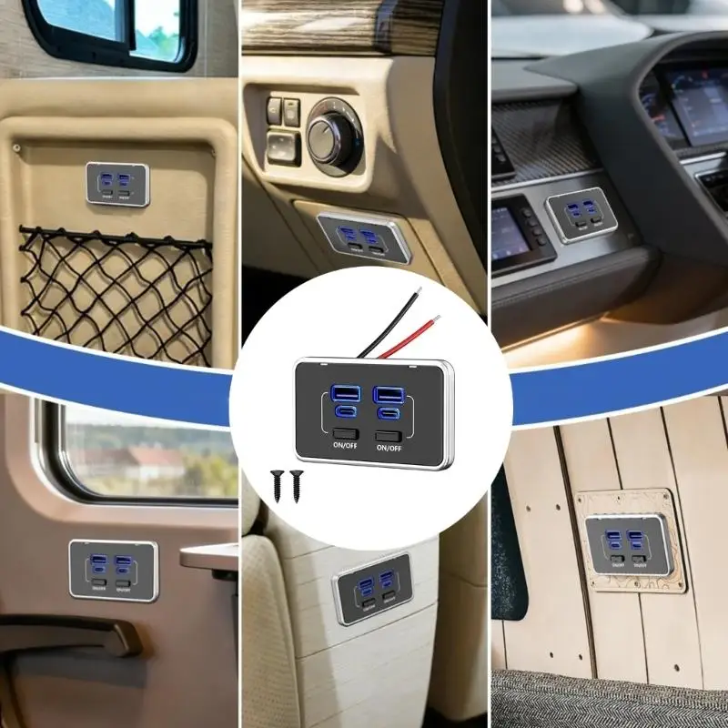 M76E Verbesserter 78-W-Fahrzeug-Netzadapter mit 4 Anschlüssen, zwei USB-C-Anschlüssen und physischen Schaltern zum Geräteschutz – Detail 9