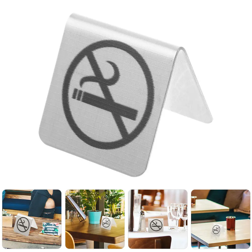 3Pcs No Smoking Sign Stainless Steel Double-Sided Tabletop Indicator for Business Restaurant Hotel Desk Usage Table Sign