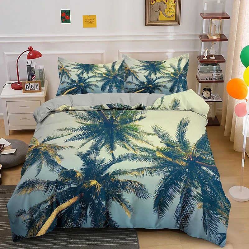 Tropical Botanical Leaves Twin Queen Duvet Cover Palm Leaves Bedding Set Rustic Botanical Nature Leaf Pattern Comforter Cover