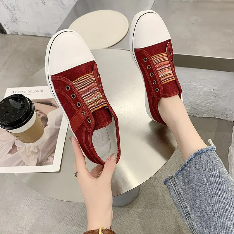 2024  Low-cut Trainers Canvas Flat Shoes Women Casual Vulcanize Shoes New Women Summer Autumn Sneakers Ladies  Sneakers Women