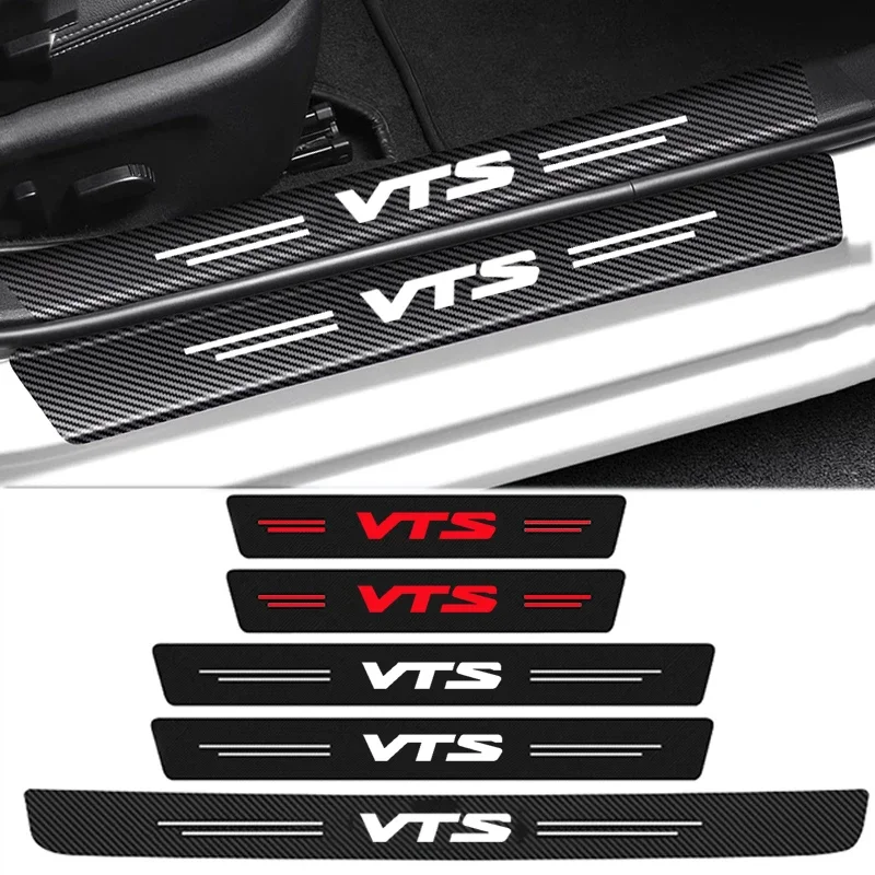 Carbon Fiber Leather Car Door Sill Threshold Stickers for Citroen VTS Logo Rear Trunk Protect Strip Durable Decals Accessories