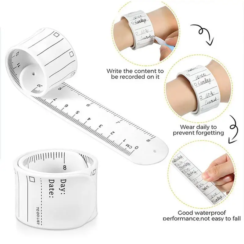 Wearable Notepad Silicone Memo Wrist Band Reminder Bracelet Waterproof to Do List Stap and Ruler Erasable Reusable