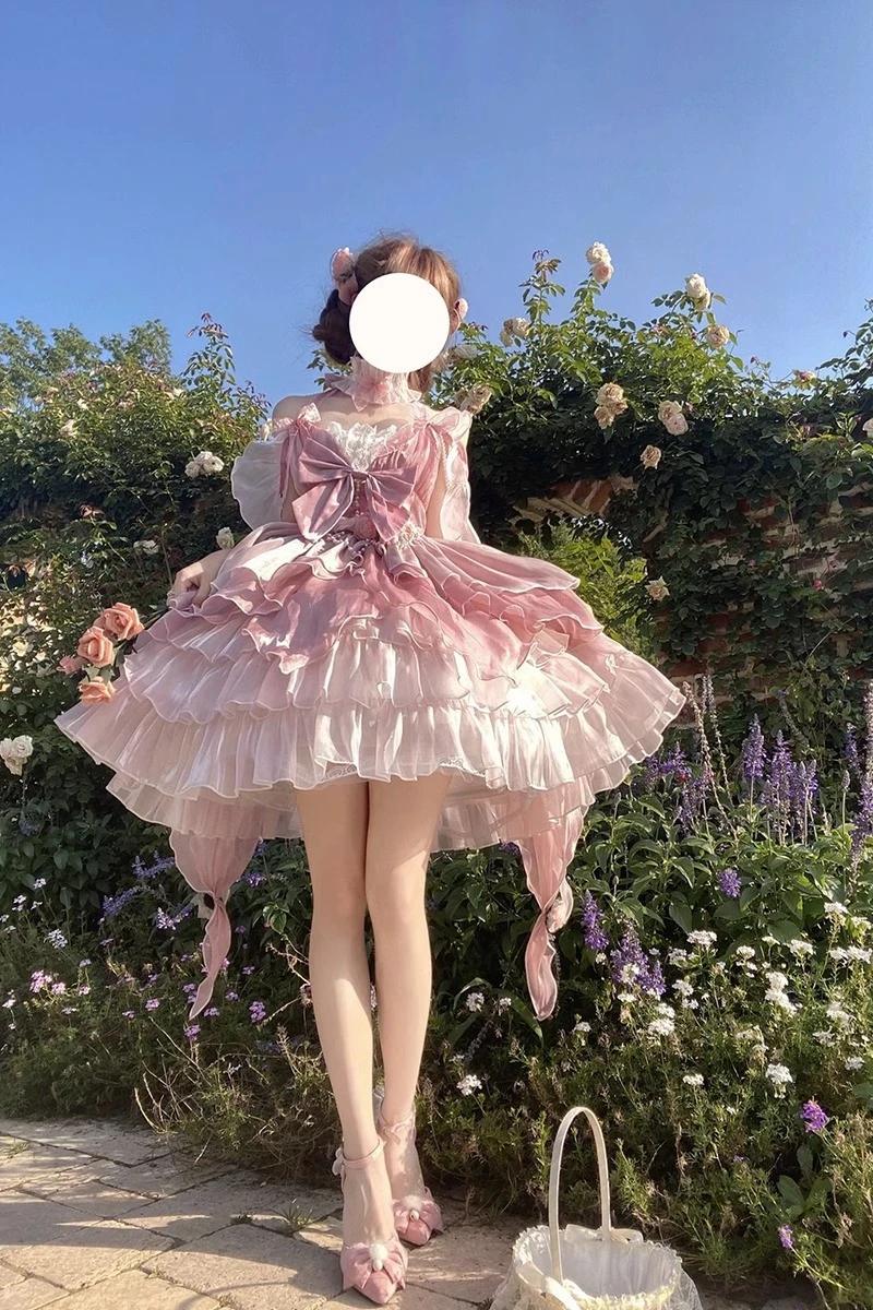 

Pink Flower Bride Lolita Dress JSK Skirt Elegant Princess Gown Tail Dragging Lady Daily Fashion Set Summer 2025 Ladies' Clothing