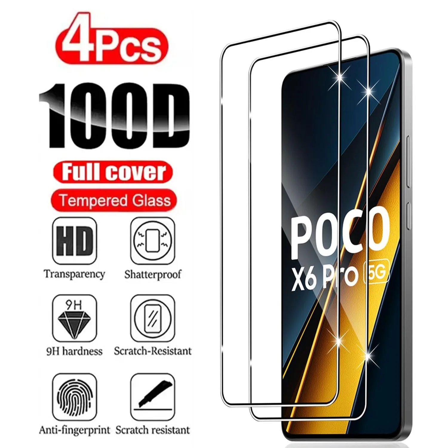 

2/4Pcs Tempered Glass For Xiaomi Poco X6 X6 Pro Screen Protector Glass Film