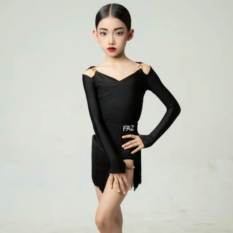 New Spring Children's Latin Dance Tassel Performance Clothes Girls Practice Training Class Clothes
