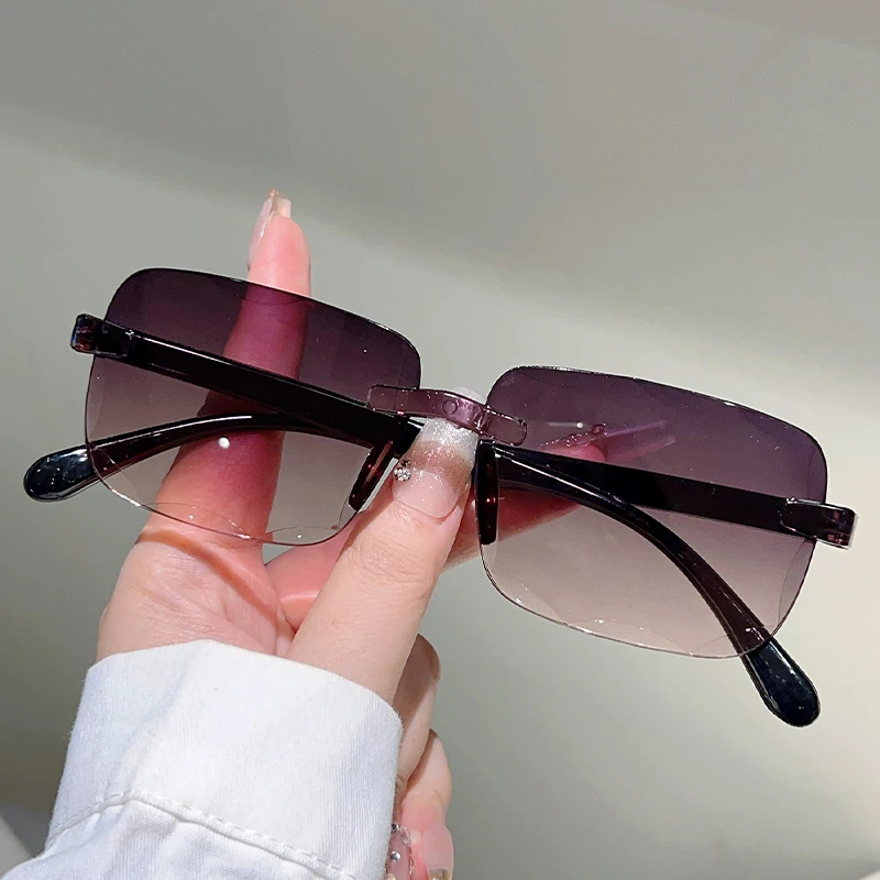 KAMMPT Randlose quadratische Sonnenbrille für Herren, 2025, schicke Vintage-Sonnenbrille mit Farbverlauf, Damen, trendiges Markendesign, Bonbonfarben-Dekor-Sonnenbrille