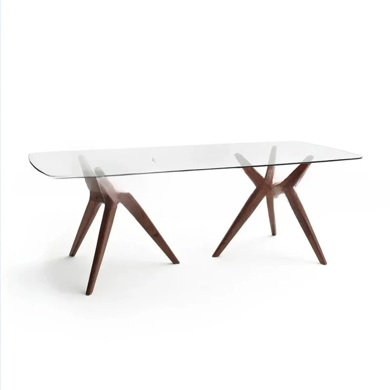 Creative retro black walnut tea table Italian personalized tempered glass dining table